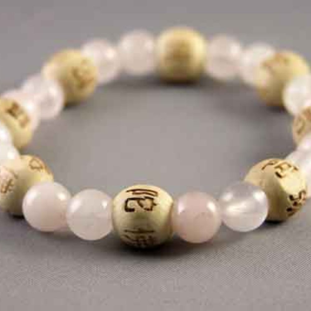 Karmalogy Lucky Karma Bead Bracelet Unisex Stretch Love Rose Quartz Pink White